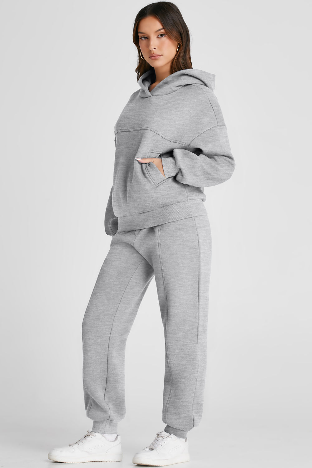 Dropped Shoulder Long Sleeve Hoodie and Pants Active Set Outfit Sets