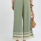 Sage-colored Umgee lace trim fringe hem wide-leg linen cotton pants