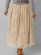 Embroidered Mesh Overlay Flowy Midi Skirt | Skirts Daverri Fashions