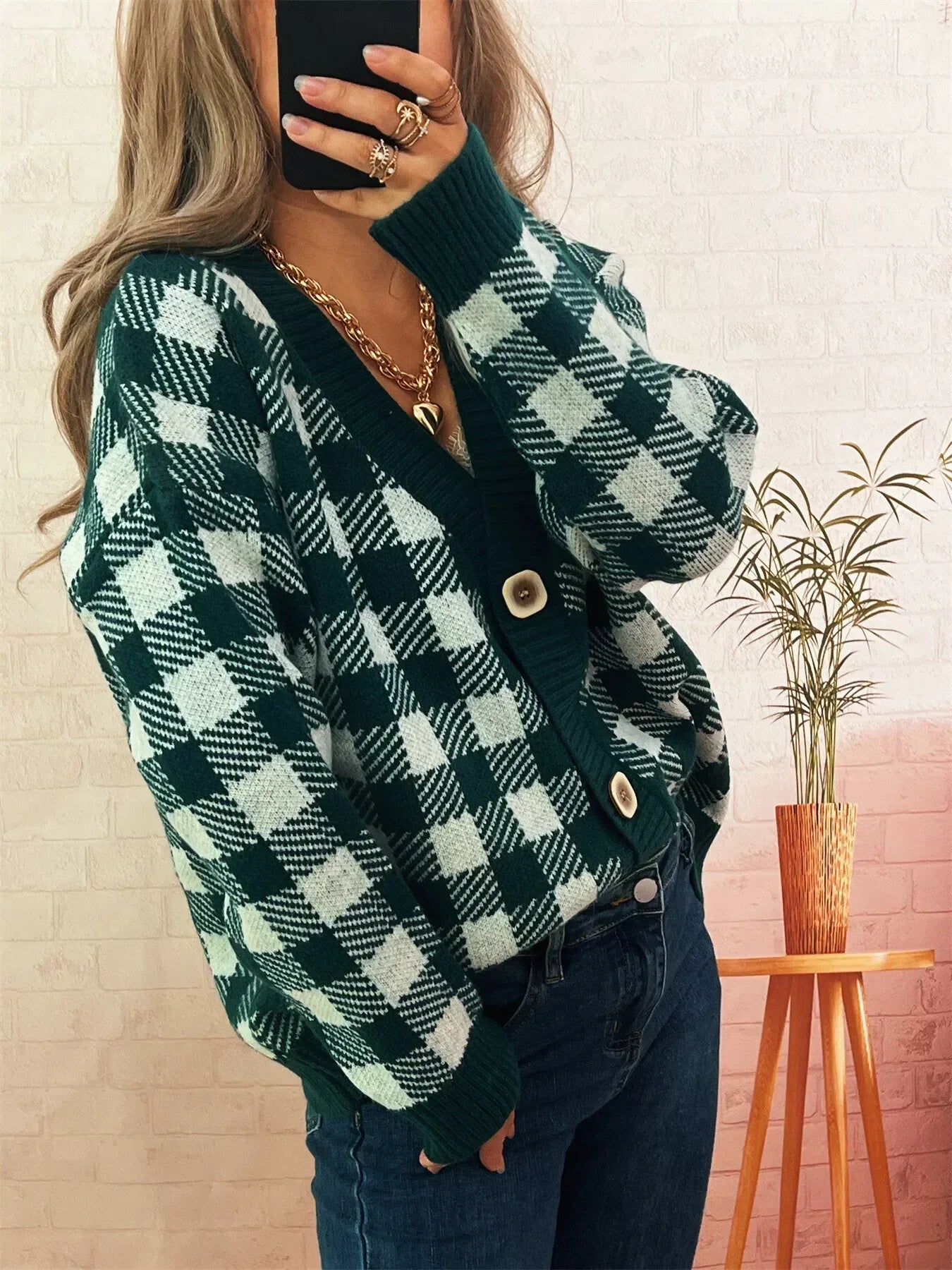 Plaid Button-Down Cardigan - DAVERRI FASHIONS