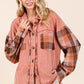 Mittoshop Button Down Contrast Plaid Patchwork Shacket Terracotta