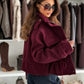 Daverri drawstring waist cropped jacket in rich burgundy textured wool-blend