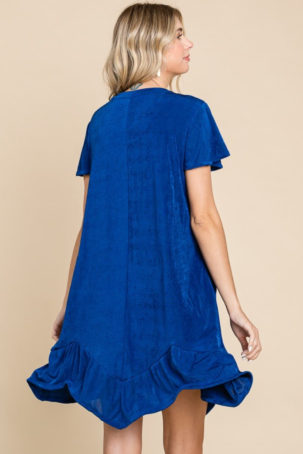 Culture Code Full Size Short Sleeve Ruffled Asymmetric Hem Dress Mini Dresses