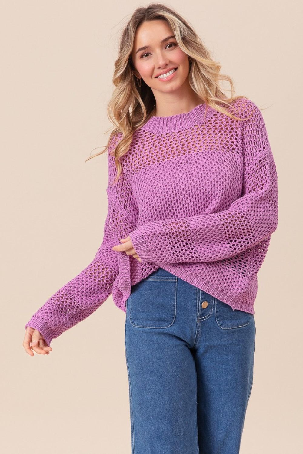 BiBi Openwork Long Sleeve Knit Top Sweaters