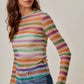 SO ME Mardi Gras colorful striped stretch mesh top