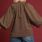 Umgee Full Size Textured Notched Balloon Sleeve Blouse Plus Size - DAVERRI FASHIONS