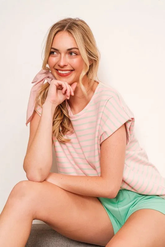 Lime 'N' Chili Striped Muscle Sleeve Top