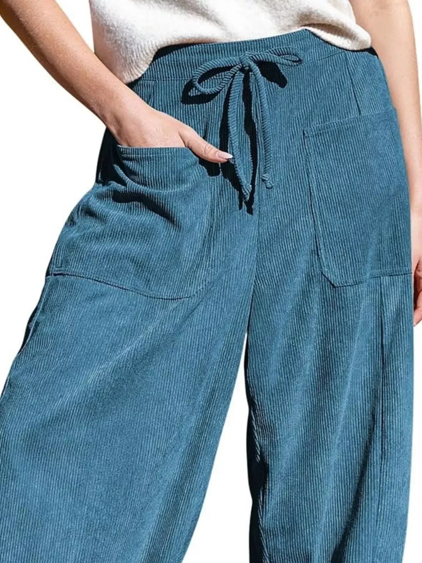 Daverri Fashions Casual Corduroy Wide Leg Pants with Pockets - DAVERRI FASHIONS