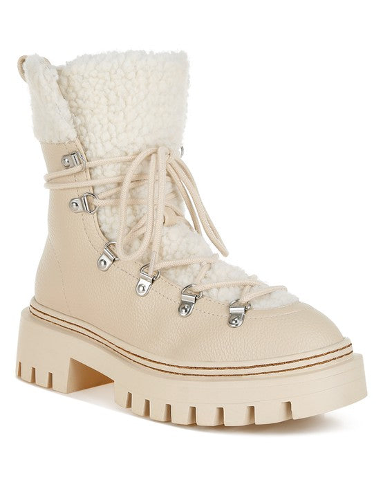 Off White Omul Fleece & Faux Leather Boots | Boots Daverri Fashions