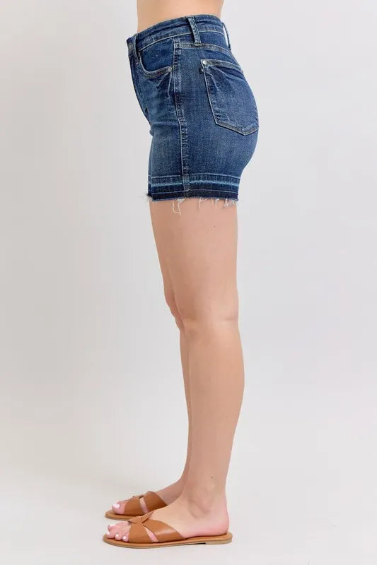 Judy Blue High Waist Tummy Control Destroy Release Hem Denim Shorts