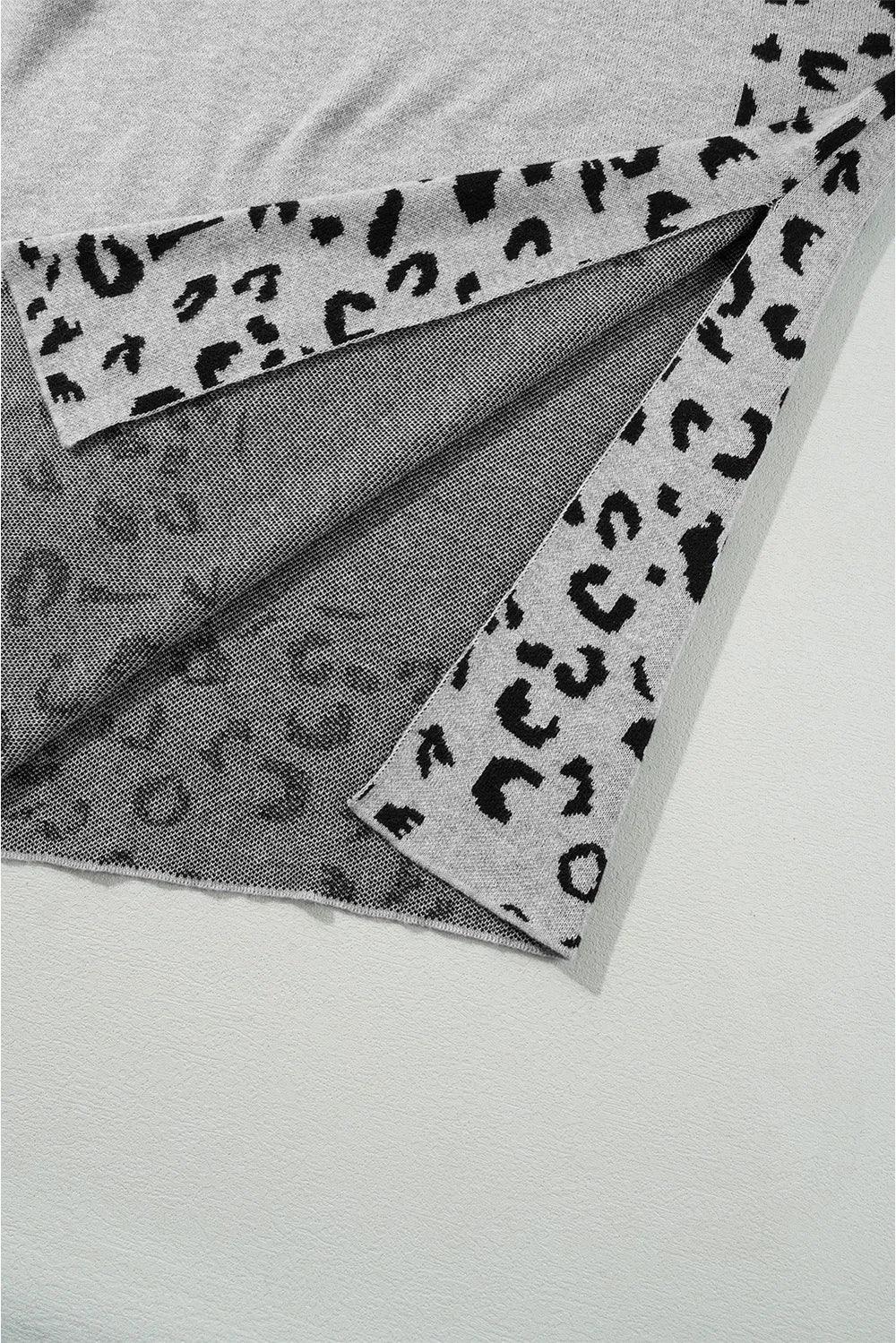 Slit Leopard Mock Neck Dropped Shoulder Sweater - DAVERRI FASHIONS