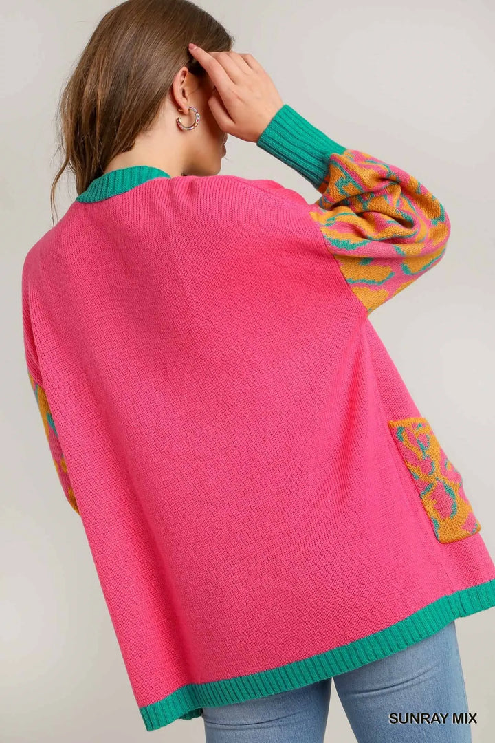 Umgee Animal Print Open Front Sweater Cardigan Cardigans