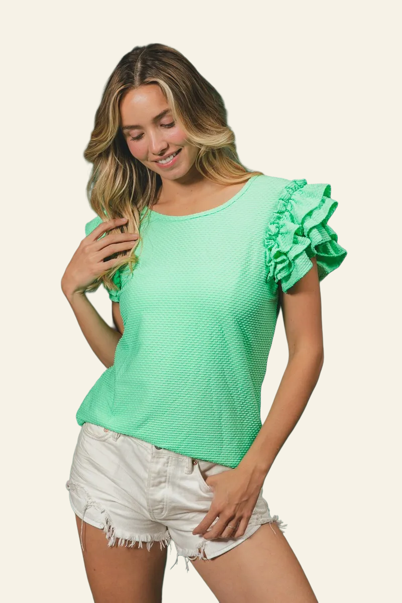 BiBi Birdseye Texture Layered Ruffle Top