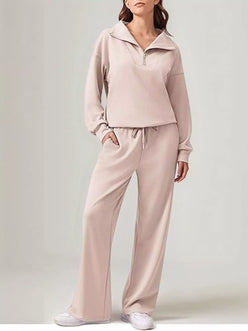 Daverri blush relaxed fit quarter-zip hoodie and wide-leg pants set