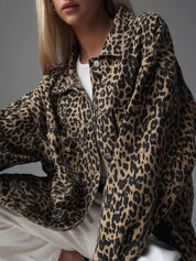 Leopard Leopard Button Up Long Sleeve Denim Jacket | Denim Jackets Daverri Fashions