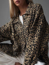 Leopard Button Up Long Sleeve Denim Jacket - DAVERRI FASHIONS