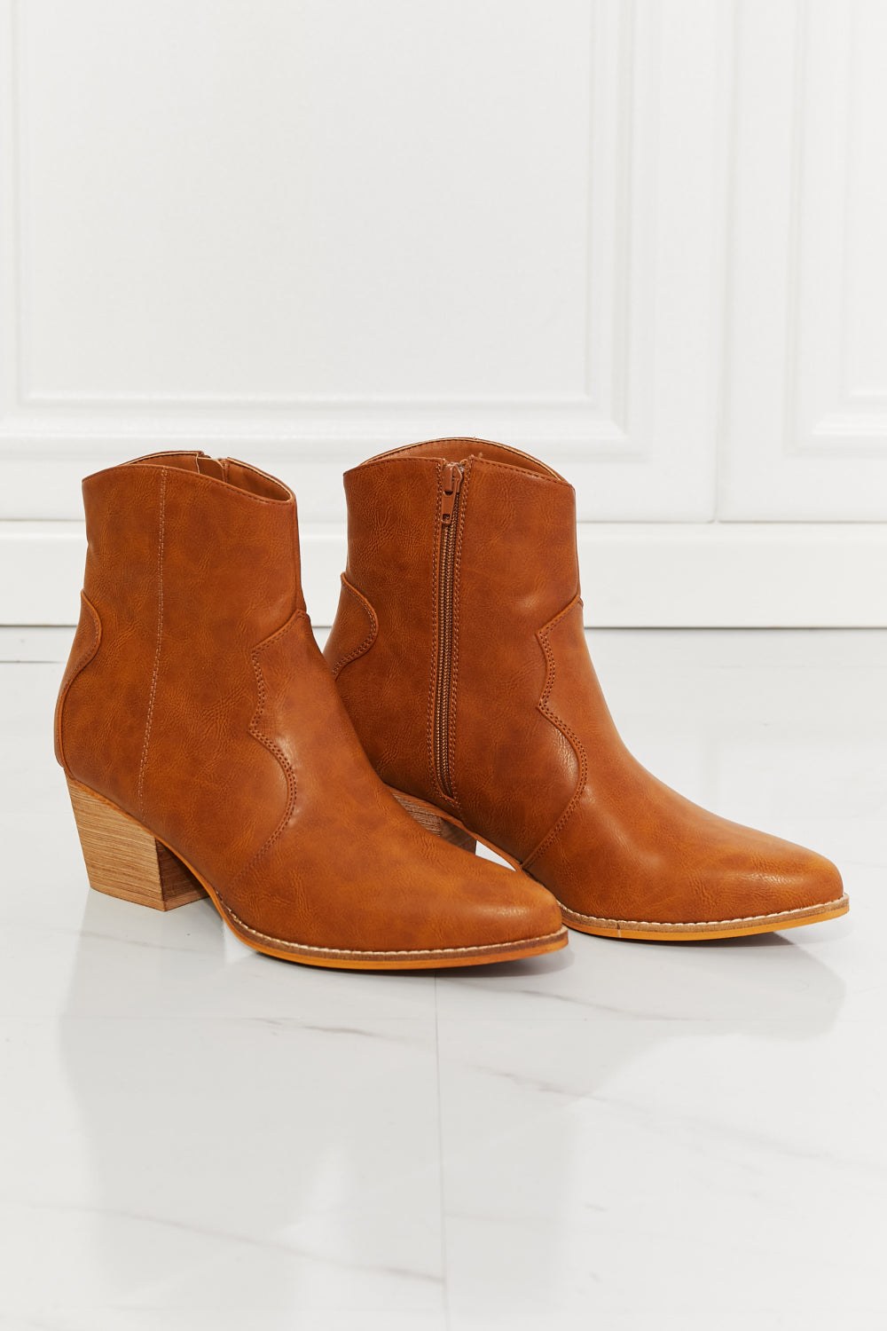 Watertower Town Faux Leather Western Ankle Boots in Ochre Boots