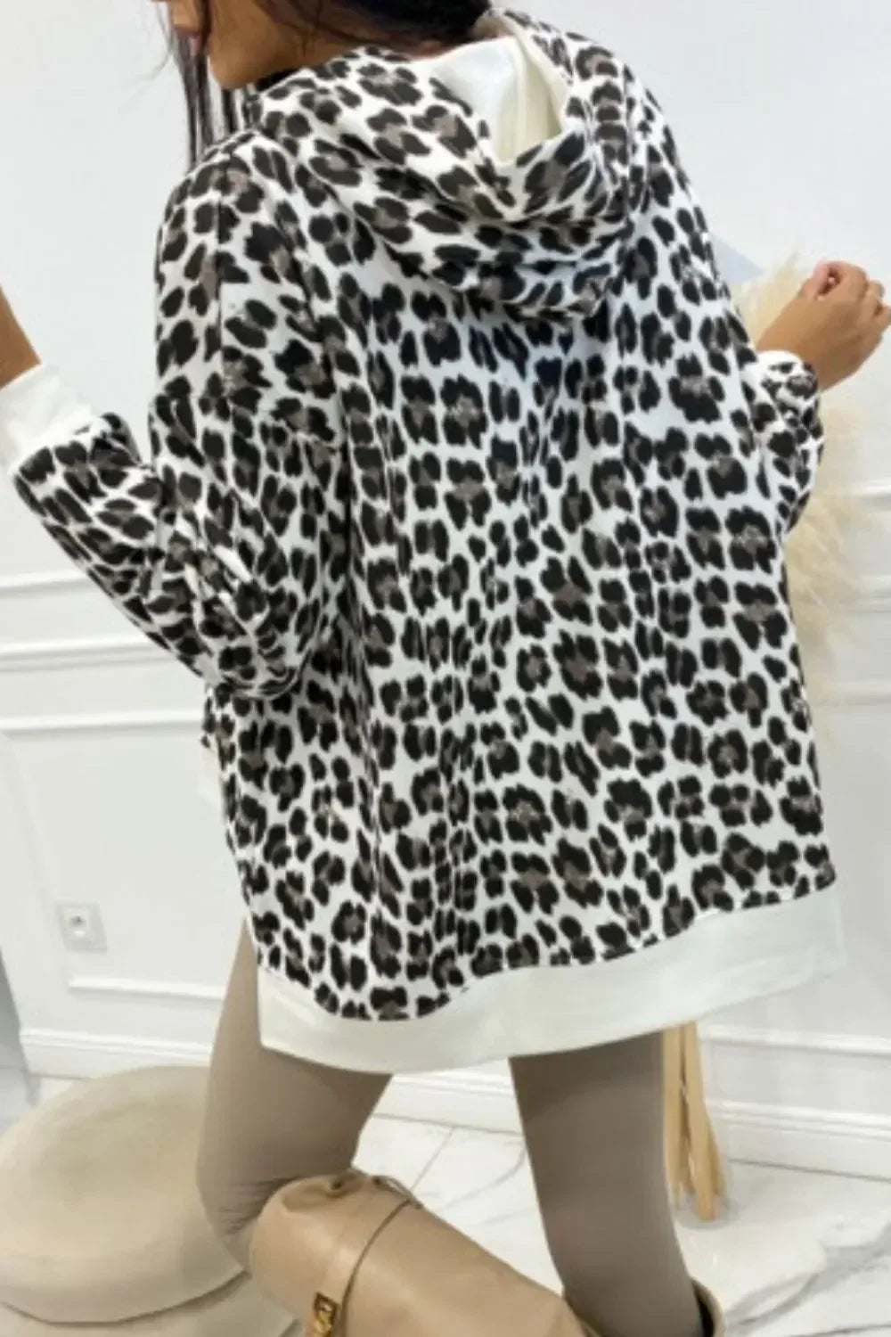 Leopard Dropped Shoulder Hoodie - DAVERRI FASHIONS