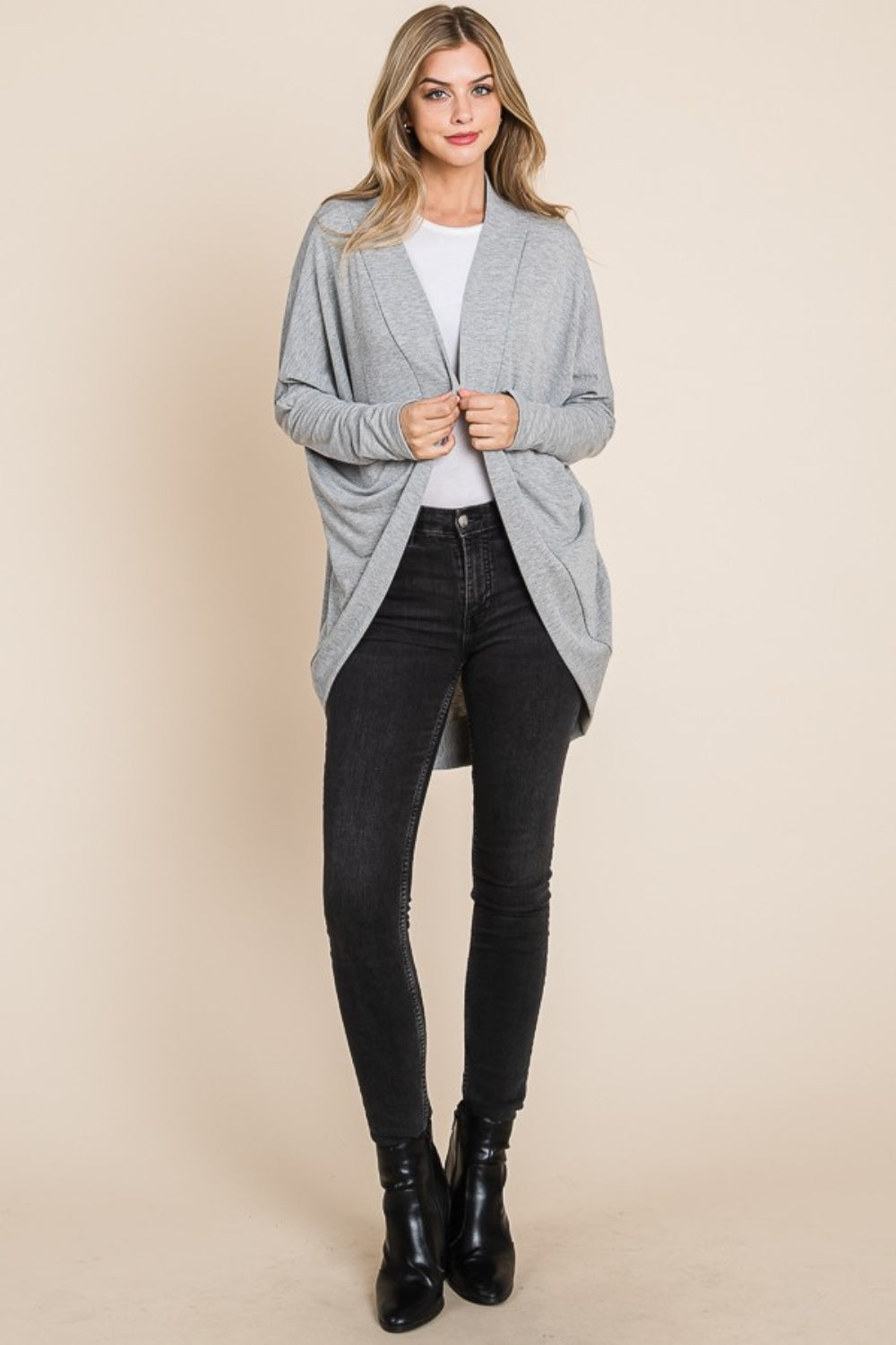 BOMBOM Open Front Long Sleeve Cocoon Cardigan | Daverri Fashions