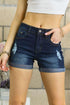 ADORA Distressed Roll Up Denim Shorts with Pockets DENIM S