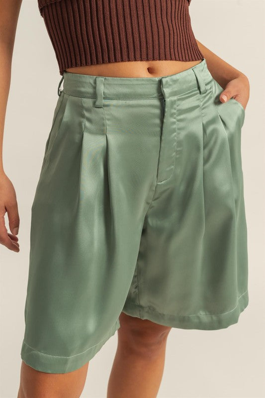 HYFVE High-Waist Pleated Satin Shorts