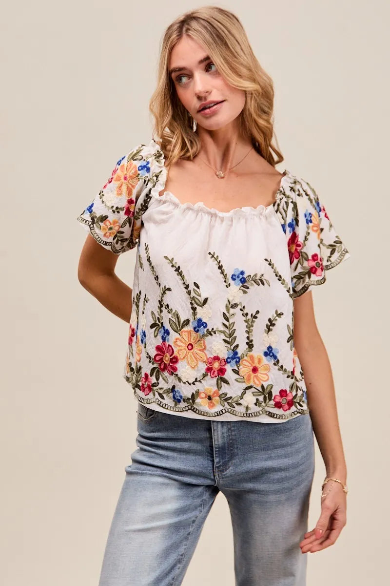 SO ME Floral Embroidered Two Way Off The Shoulder Blouse Blouses