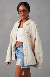 Button Down Raw Hem Denim Jacket | Denim Jackets Daverri Fashions