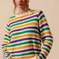 SO ME Mardi Gras Color Stripe Knit Sweater Top in vibrant green, purple, yellow stripes on white base