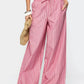 Striped wide-leg pants with drawstring waist, pink and white cotton stripes