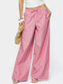 Striped wide-leg pants with drawstring waist, pink and white cotton stripes
