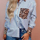 Striped Leopard Print Patchwork Button Up Shirt - DAVERRI FASHIONS
