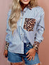 Striped Leopard Print Patchwork Button Up Shirt - DAVERRI FASHIONS