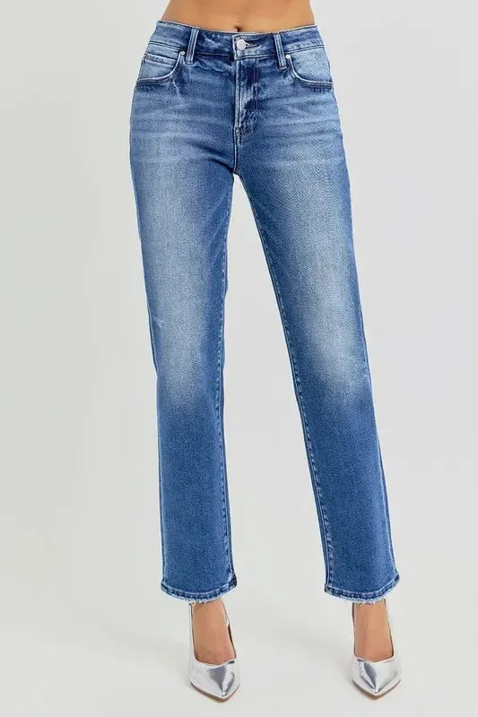 RISEN Mid Rise Ankle Tapered Jeans - DAVERRI FASHIONS