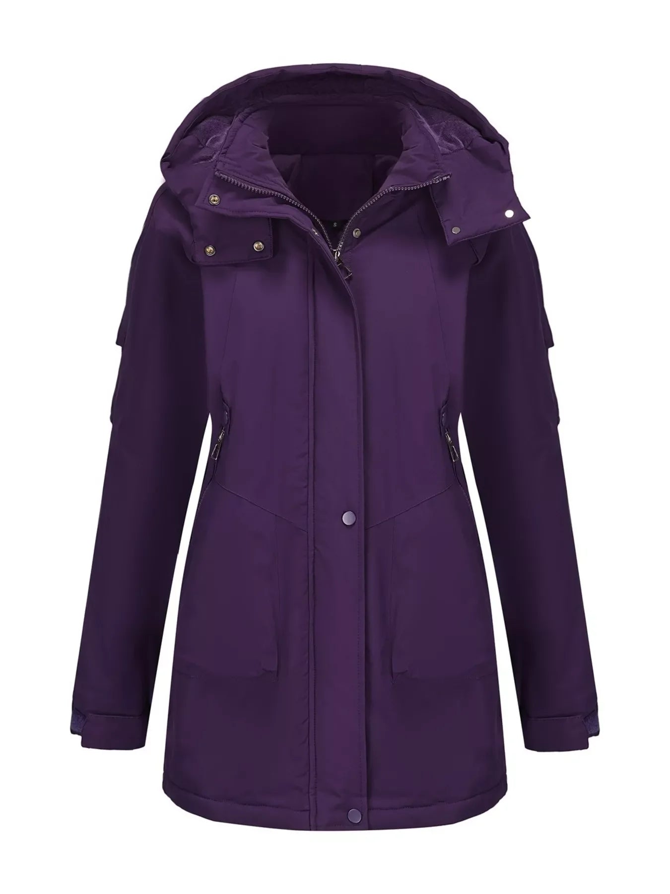 Purple waterproof hooded parka by Daverri Fashions, plus size windproof coat