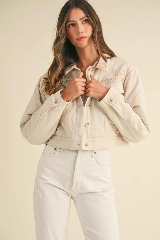 MABLE Embroidered Quilted Cropped Jacket