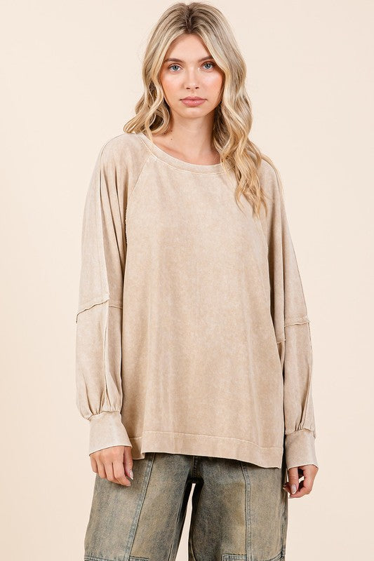 Mittoshop Mineral Wash Raglan Long Sleeve Oversized Top Tops