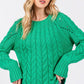 SAGE + FIG Cable-Knit Long Sleeve Sweater Green - DAVERRI FASHIONS