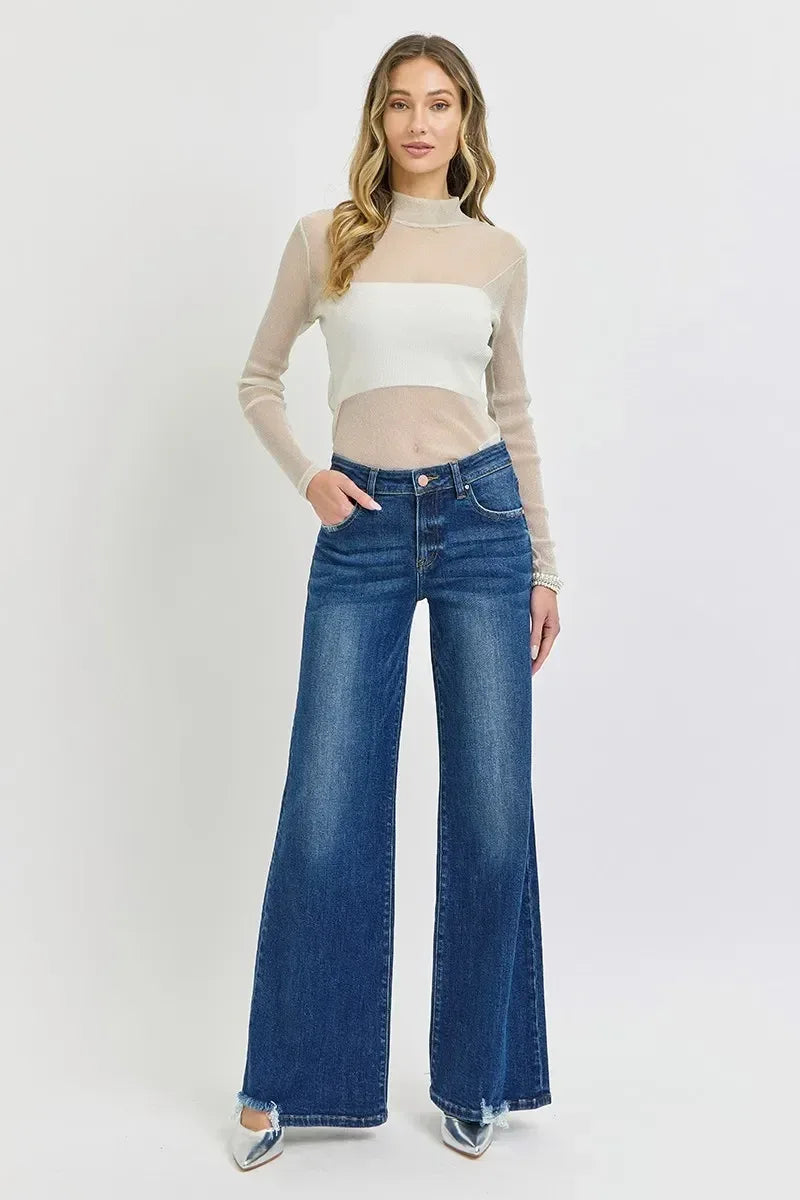 RISEN Full Size Mid Rise Wide Jeans - DAVERRI FASHIONS