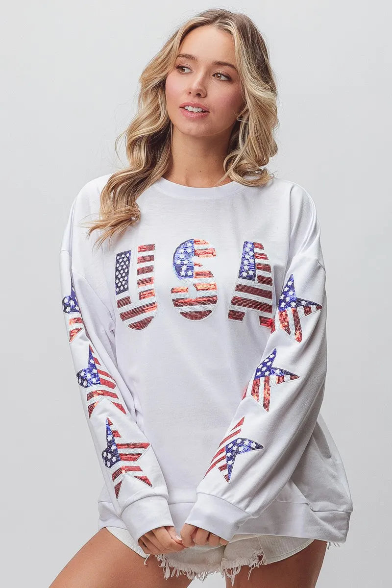 BiBi American Flag USA and Star Sequin Sweatshirt Sweatshirts