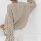 Cable Knit Long Sleeve Sweater - DAVERRI FASHIONS