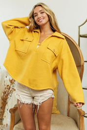 BiBi Flap Pockets Fleece Collared Sweatshirt | Sweatshirts Daverri Fashions