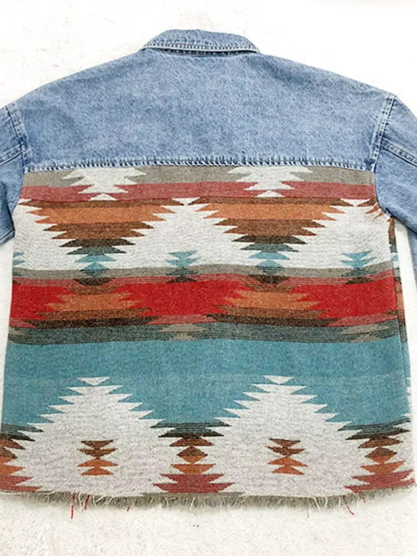 Printed Botton Down Long Sleeve Denim Jacket - DAVERRI FASHIONS