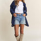J.NNA Rhombus Stitched Button Up Denim Shacket Shackets