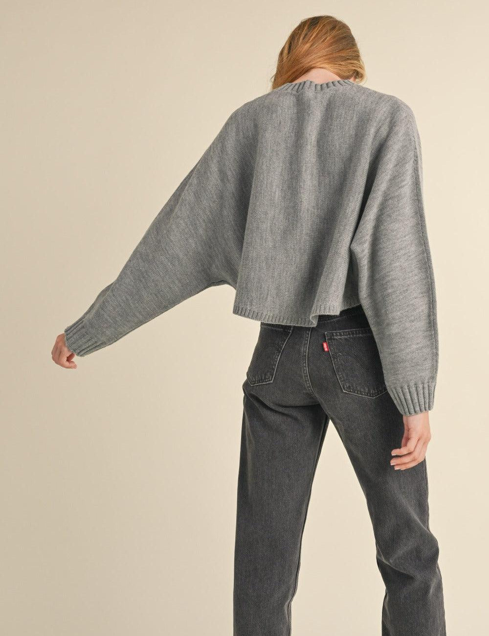 Mable Round Neck Dolman Sleeve Cropped Sweater | Sweaters Daverri Fashions
