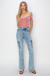 RISEN Full Size High Rise Cargo Flare Jeans Jeans