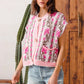 SO ME Button Front Floral and Stripe Knitted Sweater Vest