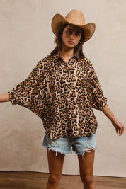 BiBi Leopard Prints Oversized Short Sleeves Top | Tops Daverri Fashions