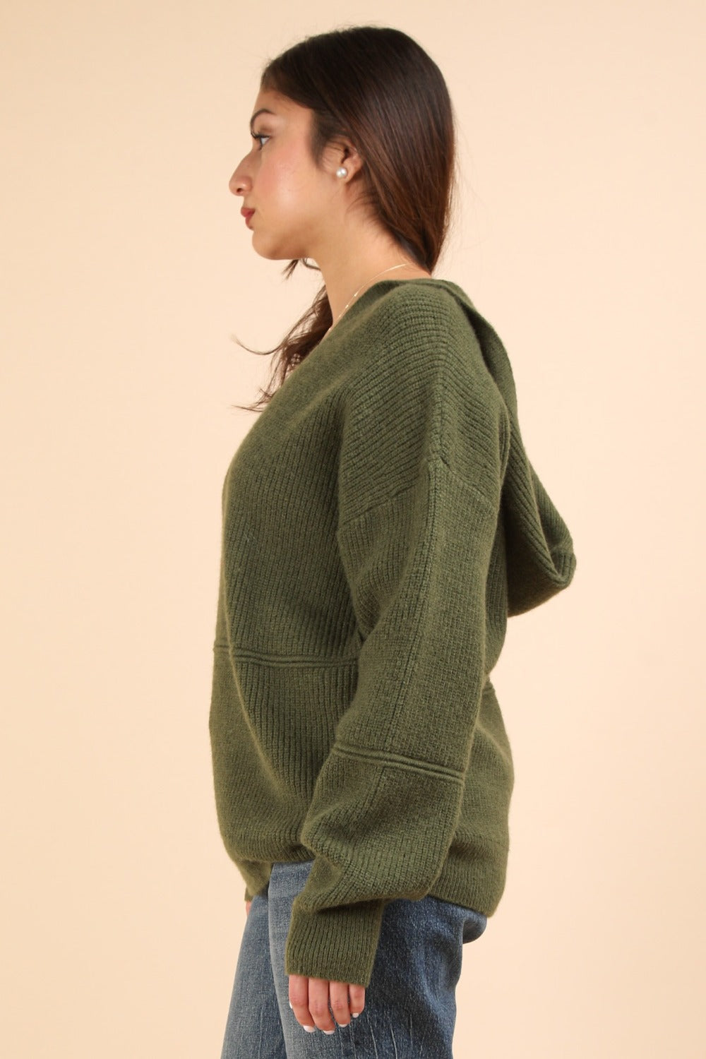 VERY J Seam Detail Drop Shoulder Hooded Sweater Tops