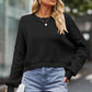 Black cropped round neck drop shoulder long sleeve sweater