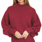 Zenana Cabernet Balloon Sleeve Mock Neck Sweater - DAVERRI FASHIONS